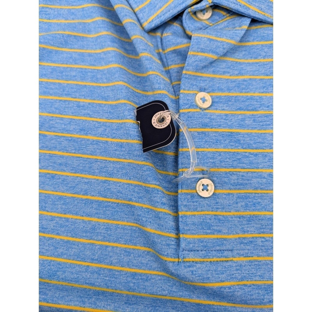 Johnnie O Men XXL Blue Yellow Striped Short Sleeve Performance Golf Polo Shirt - Picture 8 of 9